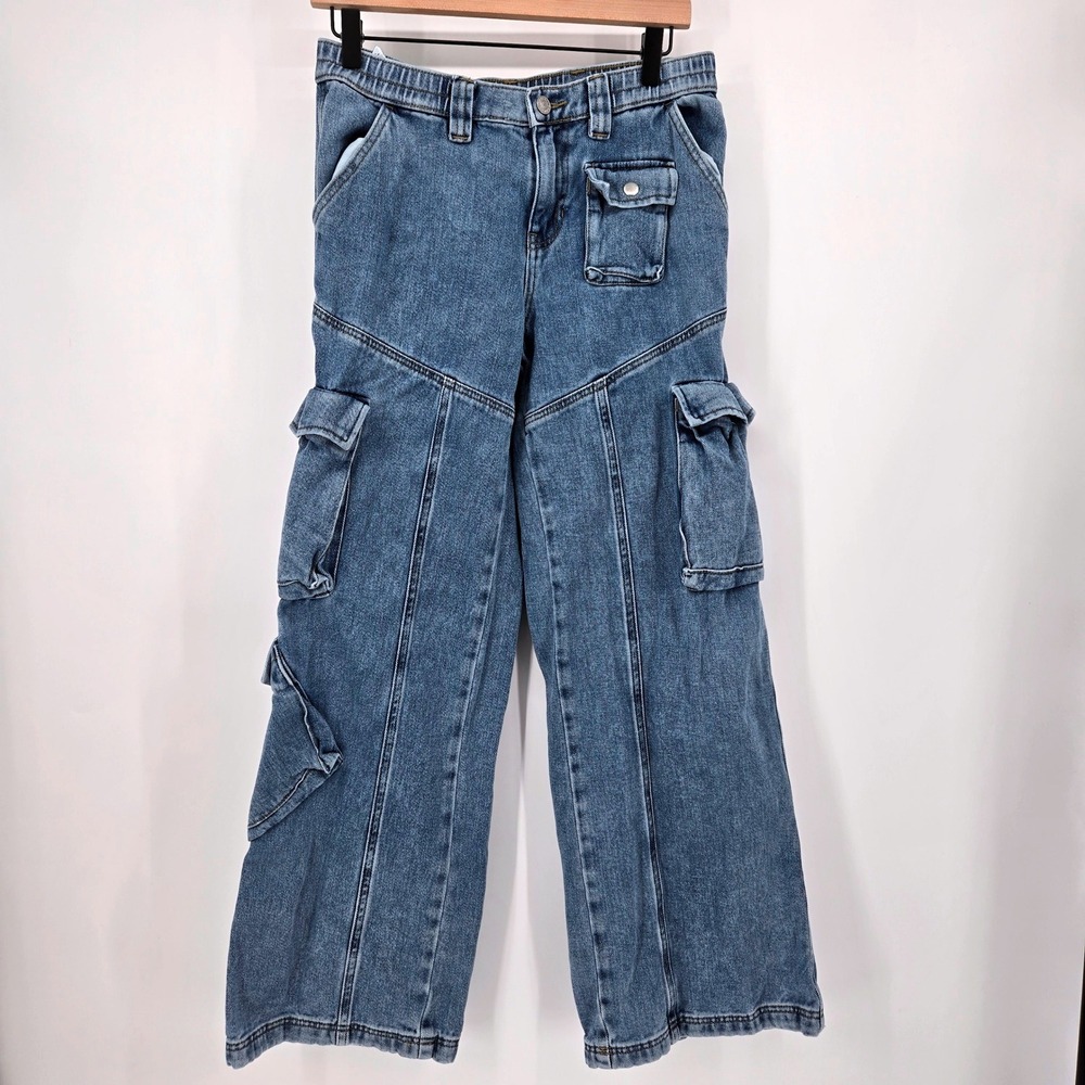 PacSun Puddle Zip Off Low Rise Denim Cargo Pants Medium Wash Jeans Womens Size M - Picture 2 of 13